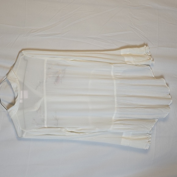 LC Lauren Conrad White Long Sleeve Embroidered Birds Hi-Low Blouse - Picture 4 of 4